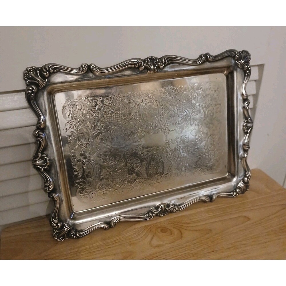 Vintage Oneida Victorian Silverplate Butler Tray Serving Platter 14"×10"